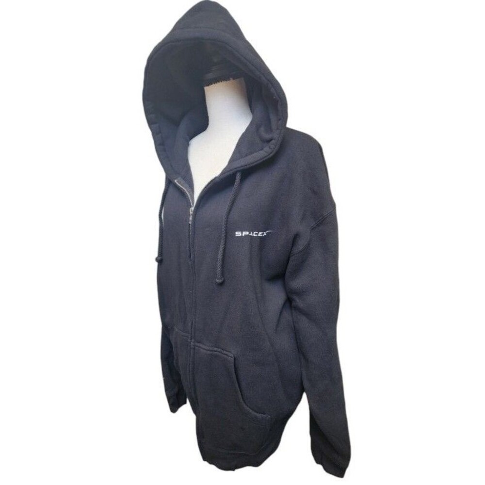 Space X Black Hoodie Size Large Full Zip Heavyweight Fleece Unisex
